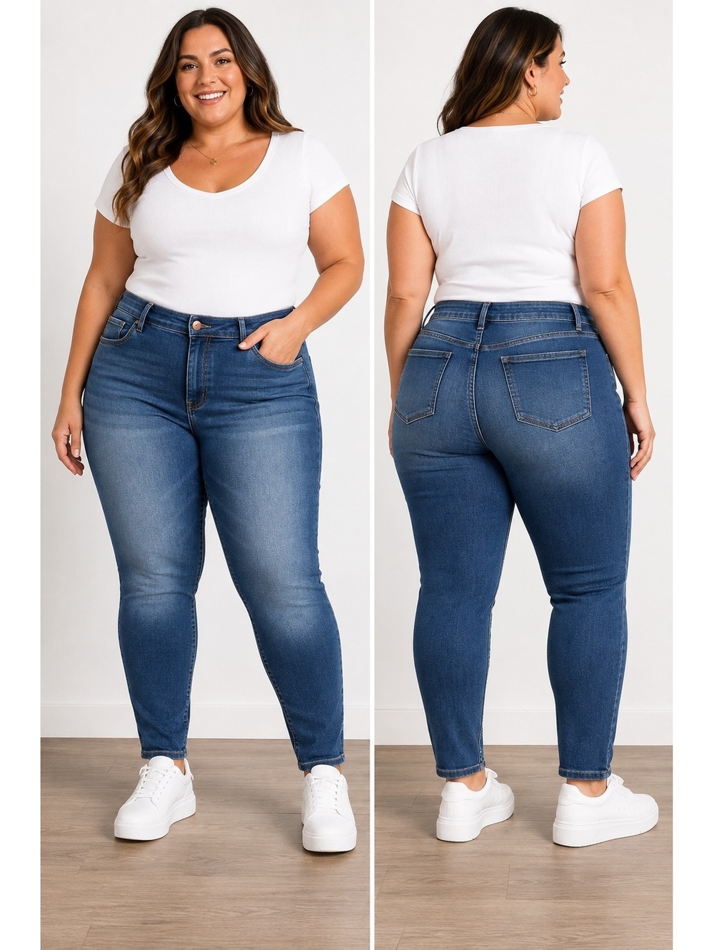 d.jeans Women’s Plus Size 16W Skinny Jeans Stretch Medium Wash Blue